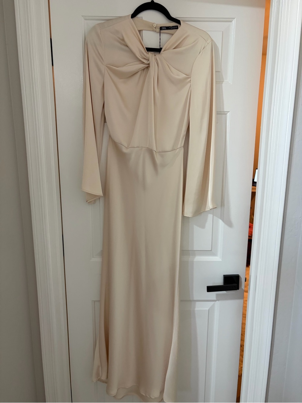 Zara Cream Satin Low Back MIDI Dress